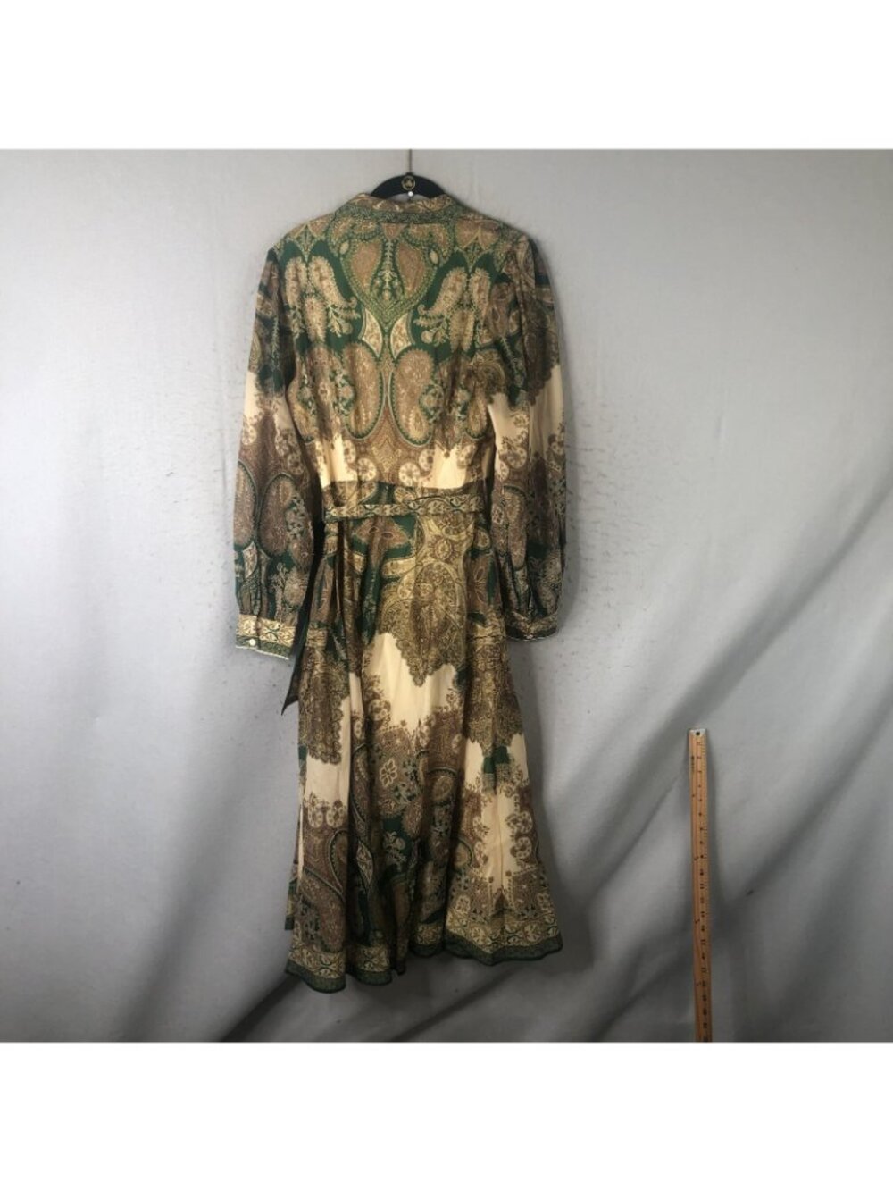 VICI Dress Womens S Green Paisley Shirt Belted Fit Flare Midi Boho Statement - Picture 2 of 16